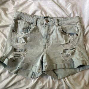 Aeropostale Wasted Midi Light Wash Ripped Denim Shorts